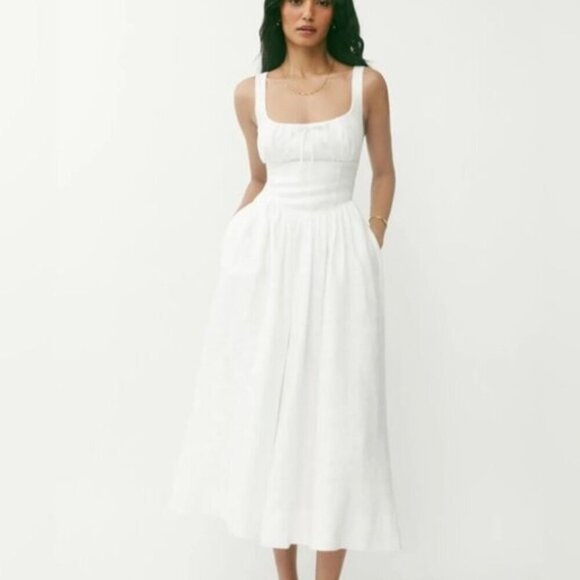 NEW Reformation Balia Linen Sleeveless Midi Dress in White | US 0 UK 4 - Picture 1 of 14